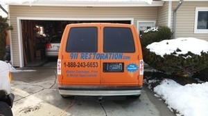 911 Restoration Miami Valley Fire Damage Restoration Truck at Job Location